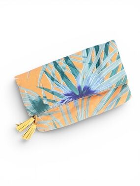 Kimchi Blue Tropical Foldover Clutch Peach Palm Print Tassel Bag